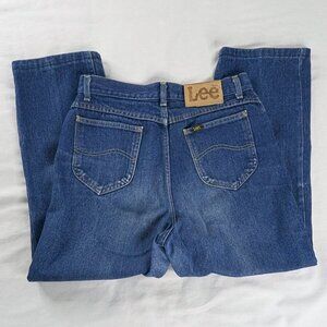 VTG Lee Dark Wash High Rise Straight Leg Cropped Mom Jeans
